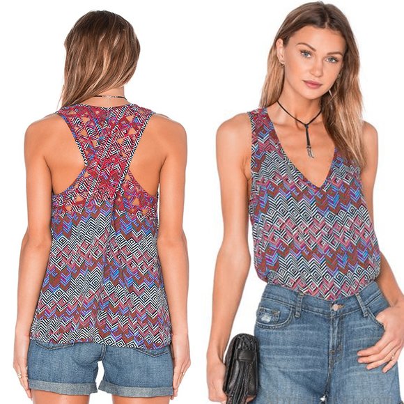 Ella Moss Tops - ELLA MOSS Embroidered Geometric Cross Back Tank S